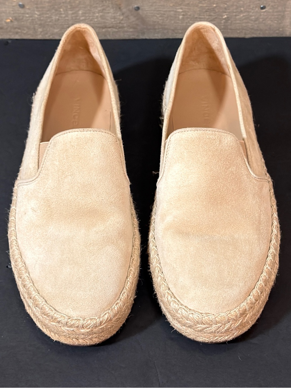 Vince Suede Espadrille Jute Flats 9 Beige Platform Slip On Loafers Quiet Luxury